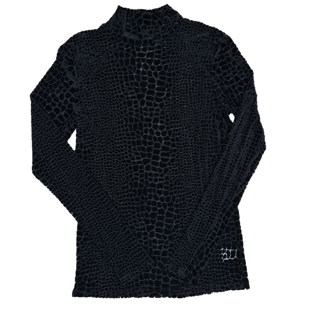 Express Black Textured Giraffe Style Burnout Mesh Turtleneck Long Sleeve Large